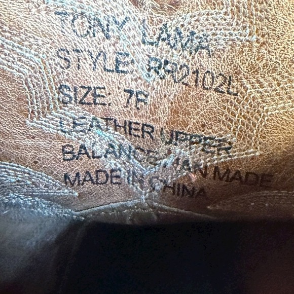 Tony Lama Womens RR2102L Tan Leather Square Toe Cowboy Boots Size 7 - Picture 6 of 9
